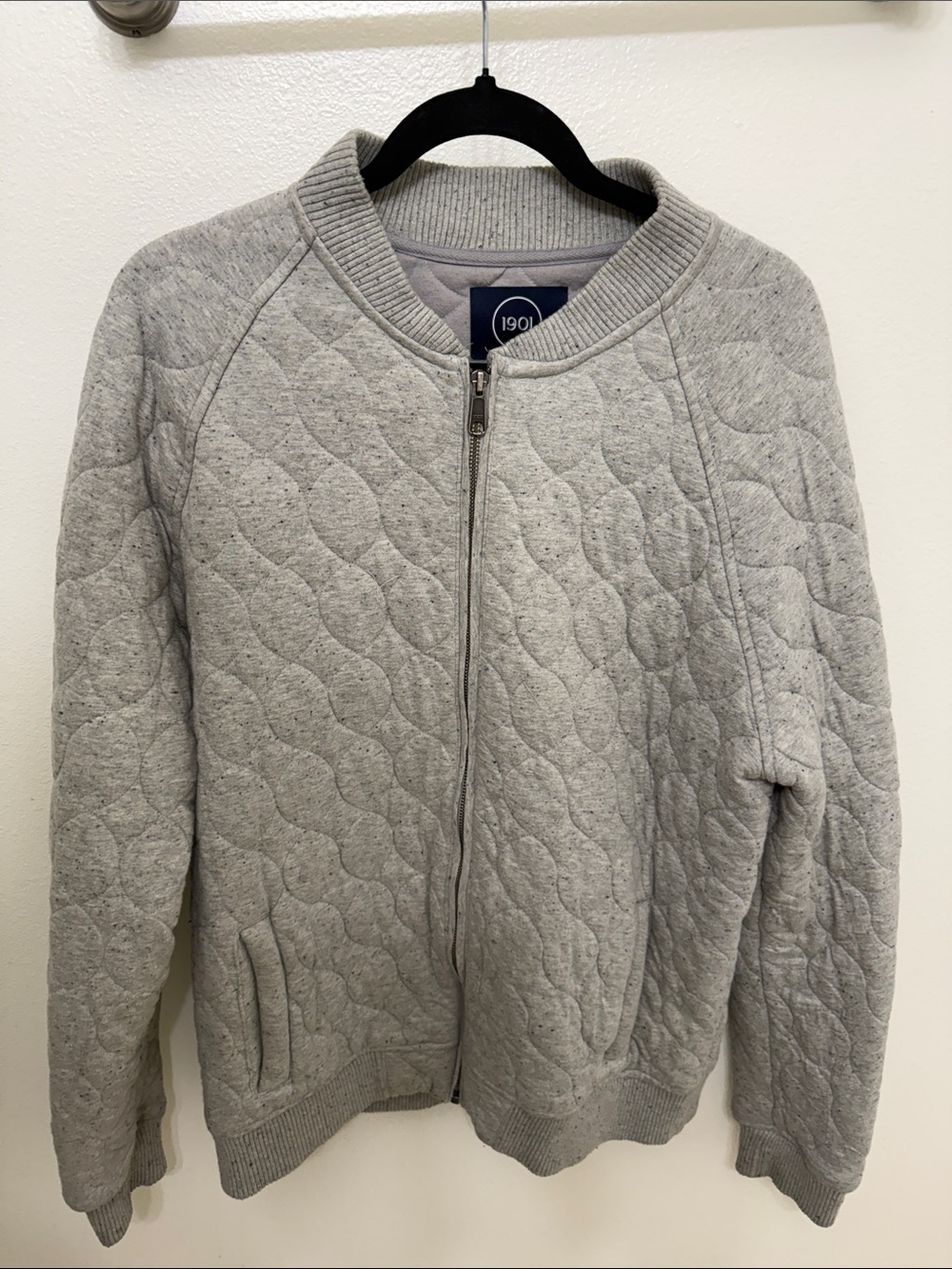 1901 Light Gray Quilted Bomber Jacket